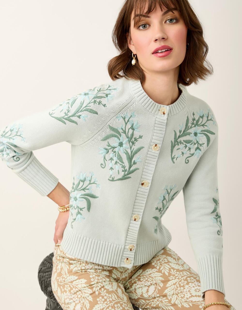 Spartina 449 Marlena Embroidered Cardigan in Seamist
